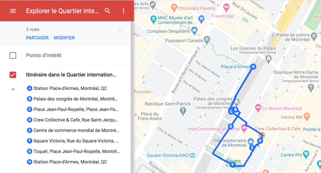 Carte interactive présentant les attraits