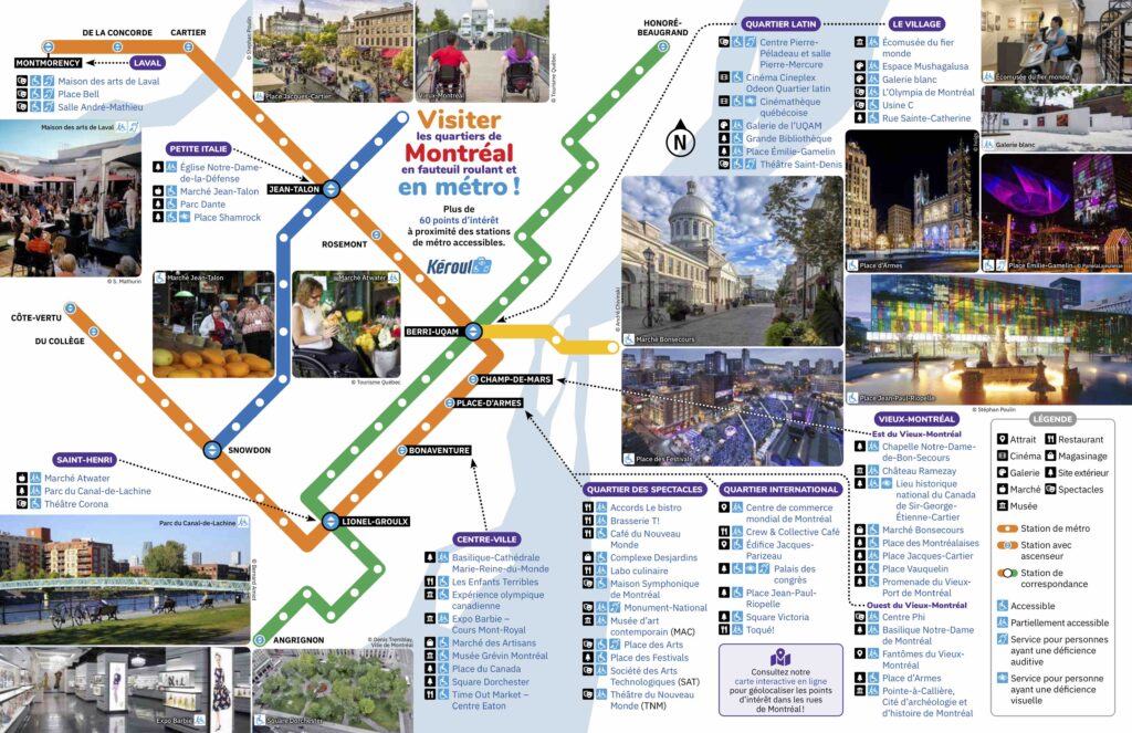 Carte du métro de Montréal avec les stations accessible et les attraits à proximité