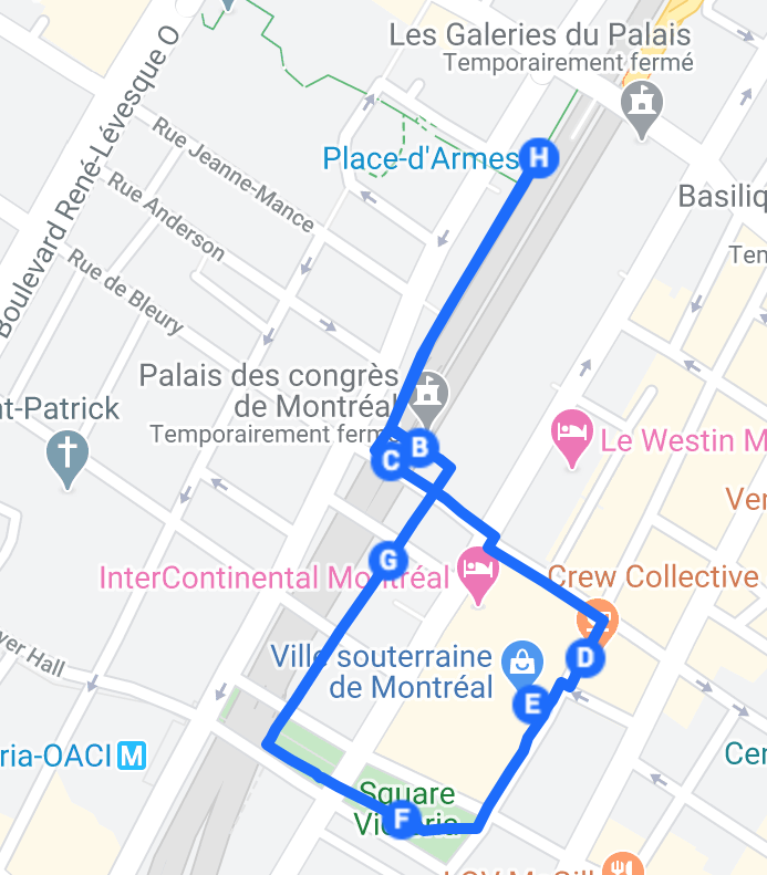 Itinéraire autour de la station Place-d'Armes